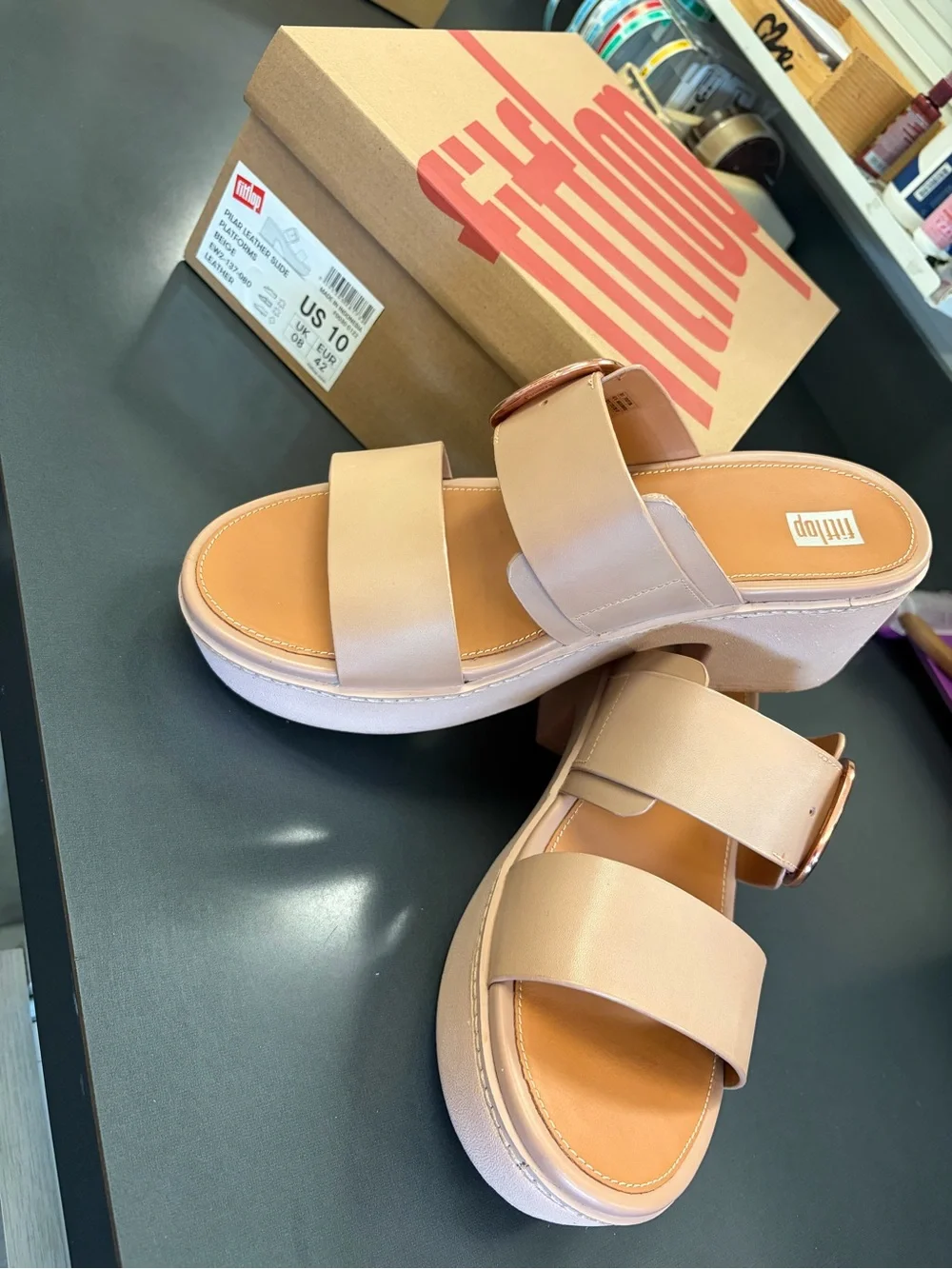FitFlop Women's Blush Leather Platform Slide Sandals